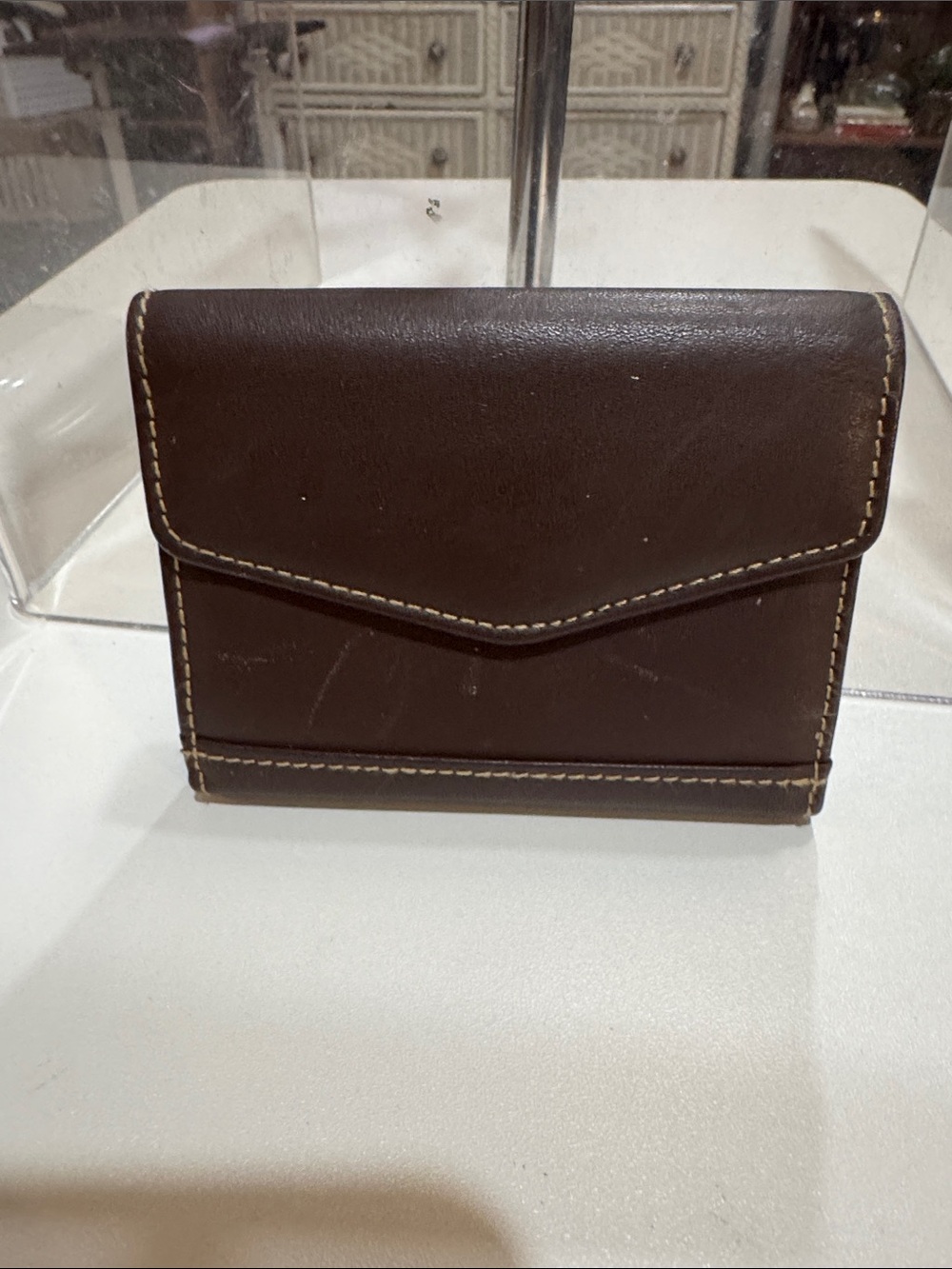 Buxton Dark Brown Leather Fold Wallet with Contrast Stitching